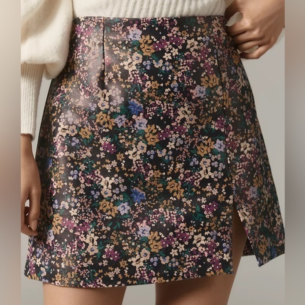 Anthropologie Maeve Faux-Leather Side-Slit Micro Mini Skirt